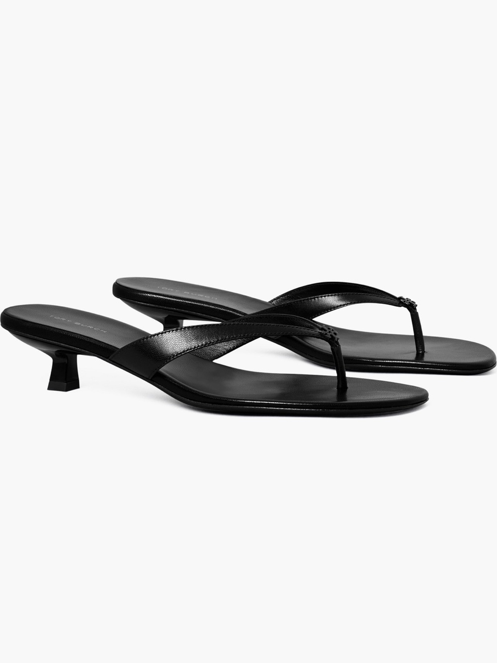 Tory Burch Capri Black Leather Kitten-Heel Thong Sandals Size 11 $248